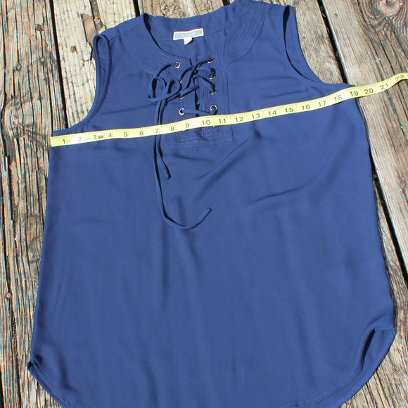 Pleione Lightweight Lace Up Sleeveless Top, Navy S - Picture 4 of 6